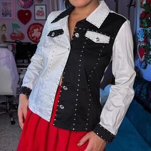 Vintage Y2K black and white colorblock bedazzled jacket